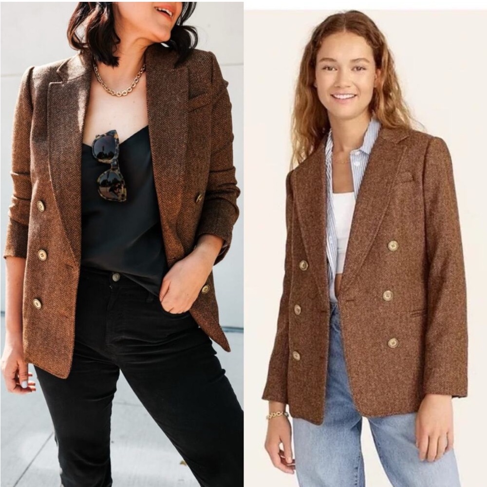 J.Crew Bristol Blazer Jacket in brown English Wool Herringbone size 16